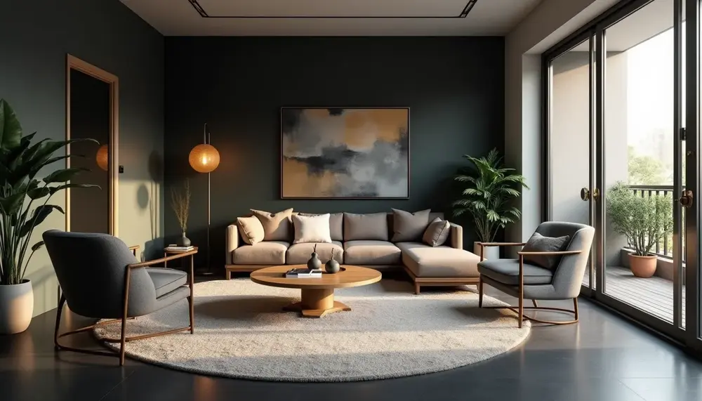 Teppich für Wohnzimmer mit schwarzem Boden: Styling-Tipps